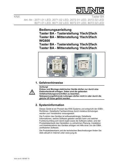 Bedienungsanleitung zu Jung 207202LED KNX Taster ... - Avolta.de