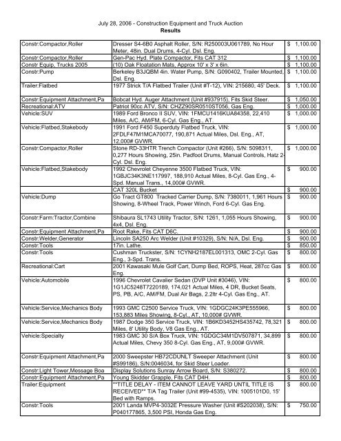 July 28, 2006 - Construction Equipment and Truck Auction