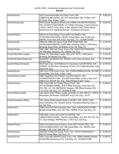 July 28, 2006 - Construction Equipment and Truck Auction