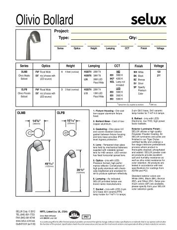 Olivio Bollard spec sheet - Selux