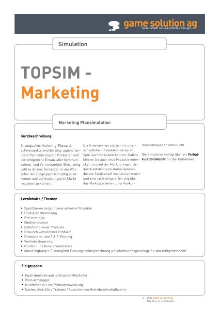 TOPSIM - Marketing Simulation - game solution ag