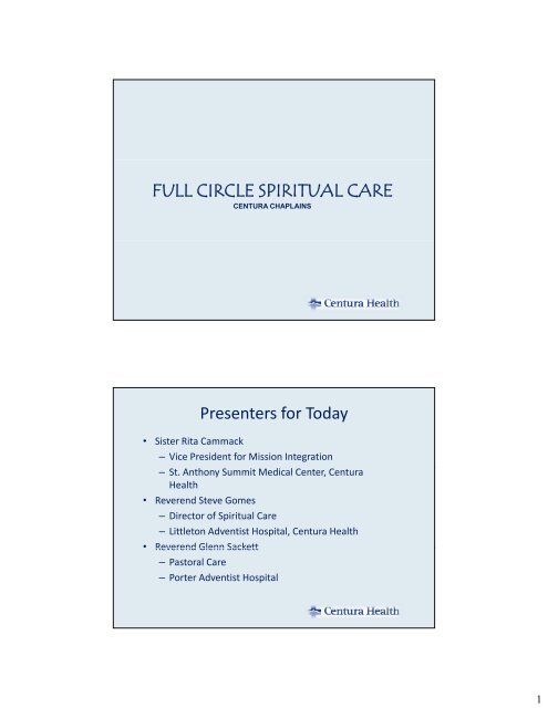 FULL CIRCLE SPIRITUAL CARE Presenters for Today