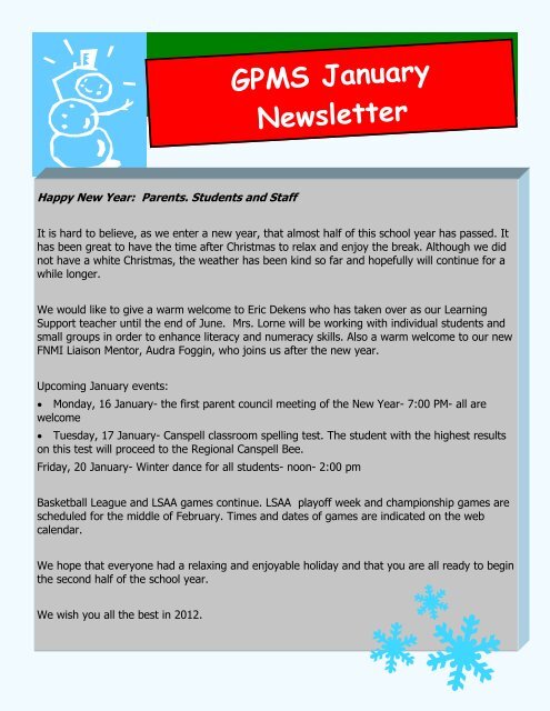 GPMS January Newsletter - Gilbert Paterson Community School