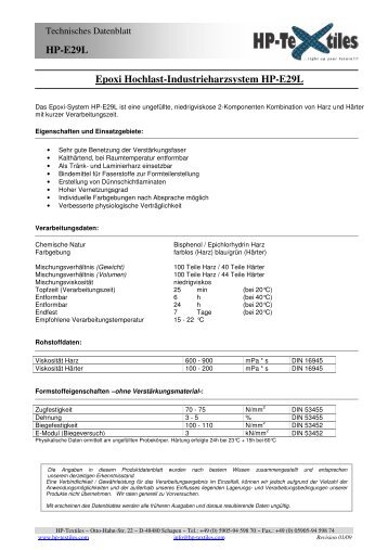 Produktdatenblatt HP-E29L - HP-Textiles