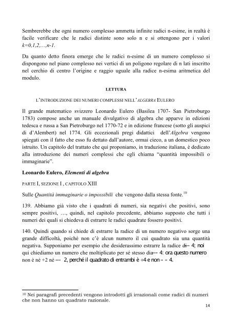 Gli sviluppi dell'algebra nel Settecento e l'emergere dei numeri ...