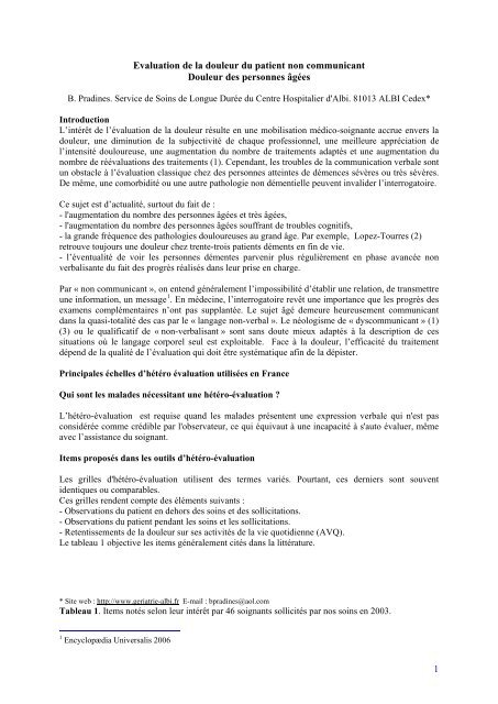 Evaluation de la douleur du patient non communicant - CNRD