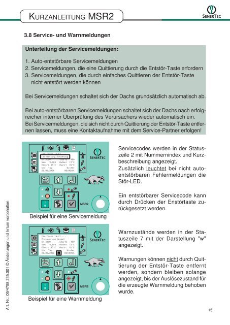 Kurzanleitung Dachs MSR 2 - SENERTEC - Service