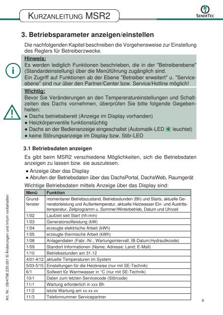 Kurzanleitung Dachs MSR 2 - SENERTEC - Service