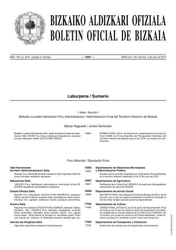 BIZKAIKO ALDIZKARI OFIZIALA BOLETIN OFICIAL DE ... - Zaintzea