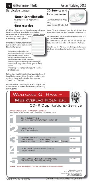 Wolfgang G. Haas. - Musikverlag Köln ek