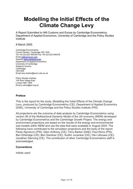 Modelling the Initial Effects of the Climate Change Levy - Enagri