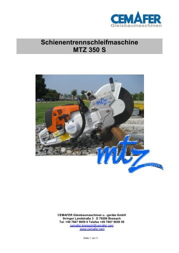 Schienentrennschleifmaschine MTZ 350 S - Cemafer GmbH