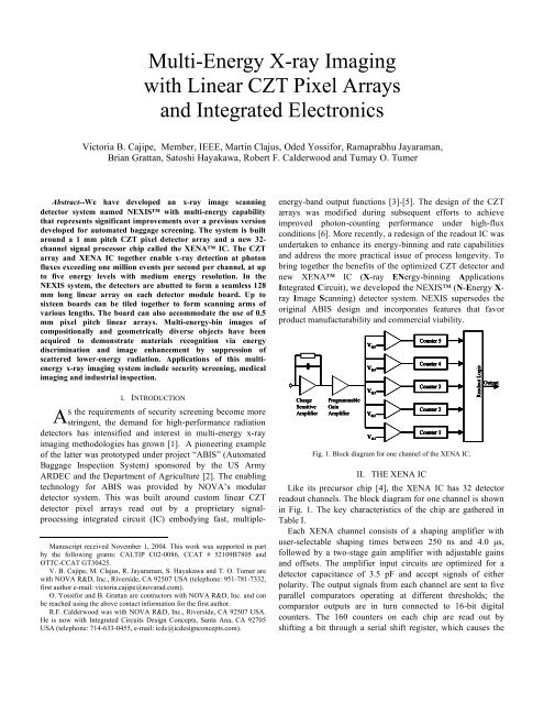 Multi-Energy X-ray Imaging with Linear CZT Pixel ... - NOVA R & D, Inc.