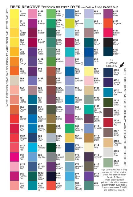 PRO MX Reactive Dye Color Card