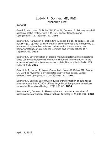 Ludvik R. Donner, MD, PhD Reference List