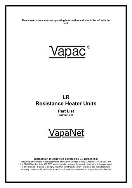 LR Parts List - Eaton-Williams