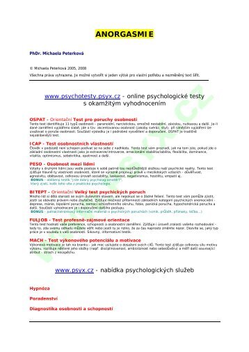 ANORGASMIE - Psychotesty