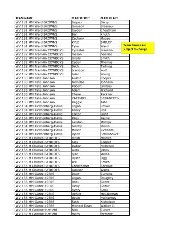 FA12 WV Team Names - Flag Football Fanatics