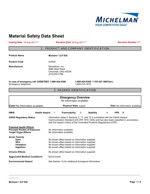 In-Line Primer (ILP) 030 MSDS - LexJet