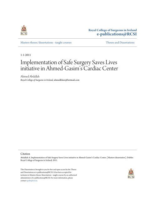 Implementation of Safe Surgery Saves Lives initiative in Ahmed ...