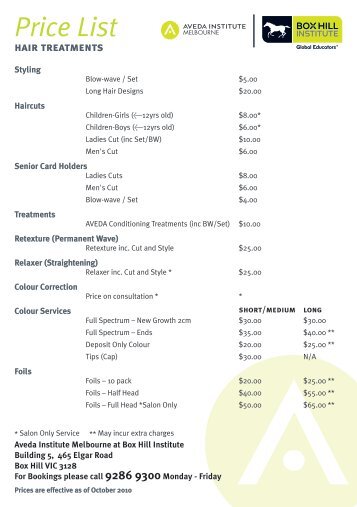 Price List - Box Hill Institute of TAFE