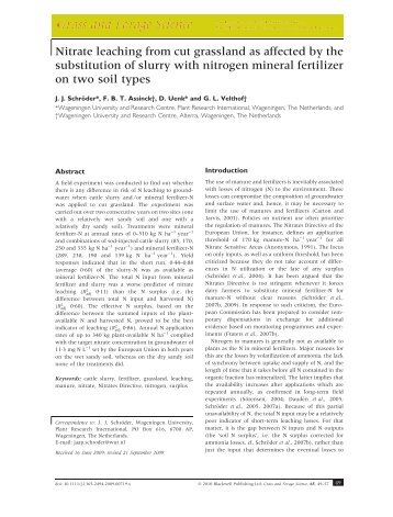 Nitrate leaching from cut grassland as affected by ... - Mestverwerken