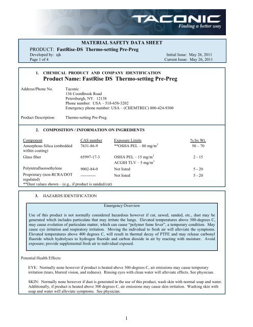 Taconic fastrise-DS MSDS