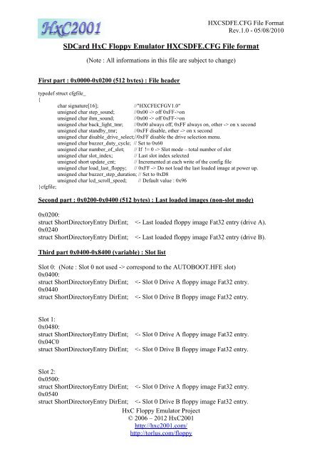 SDCard HxC Floppy Emulator HXCSDFE.CFG File format
