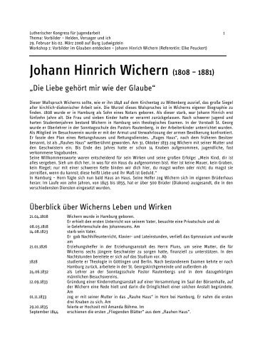 Workshop 1 - Vorbilder im Glauben - Johann Hinrich Wichern - SELK