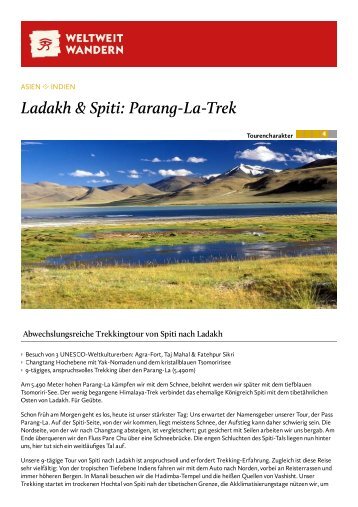 Ladakh & Spiti - Parang La Trek - Weltweitwandern