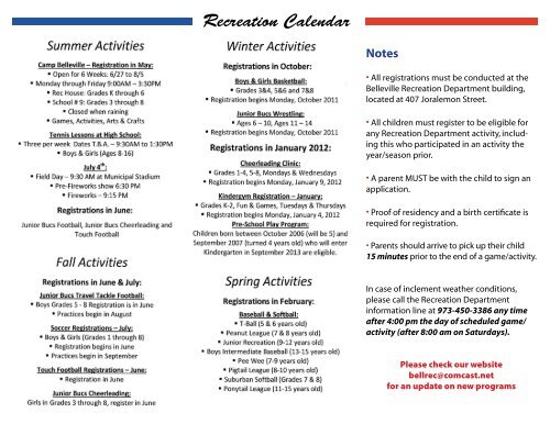 2011-2012 Recycling Schedule Calendar - Belleville, NJ