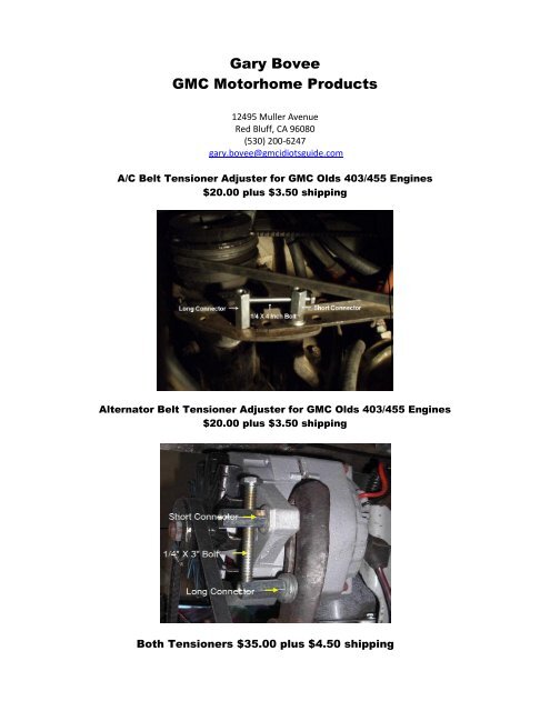 Gary Bovee GMC Motorhome Products - Bdub.net