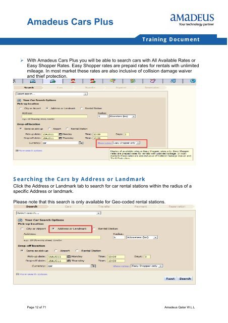 Amadeus Cars Plus Training Document - Amadeus Qatar