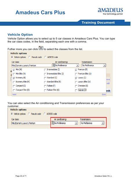 Amadeus Cars Plus Training Document - Amadeus Qatar