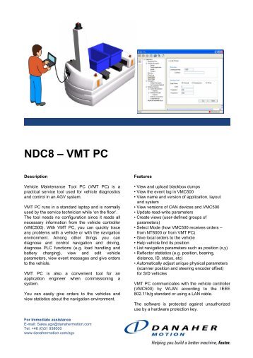 Data sheet VMT PC - Danaher Motion