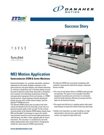 Success Story MEI Motion Application - Danaher Motion