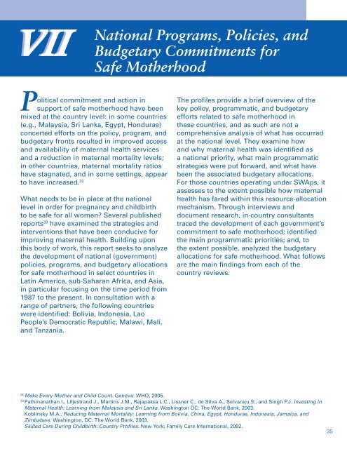 Safe Motherhood: A Review - Family Care International