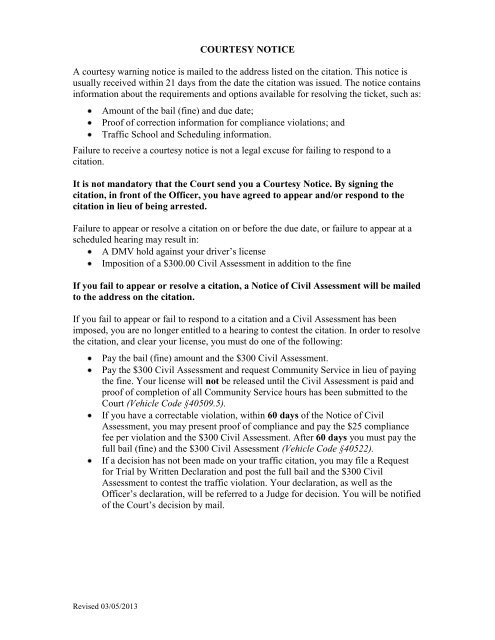 Instruction For Petition To Vacate Civil Assessment Superior Court Of