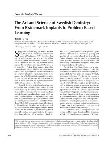 The Art and Science of Swedish Dentistry - Journal of Dental ...
