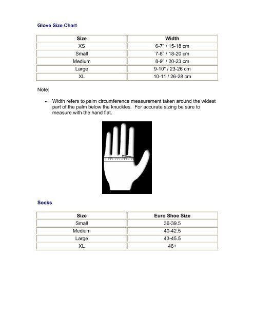 Large Gloves Size Chart