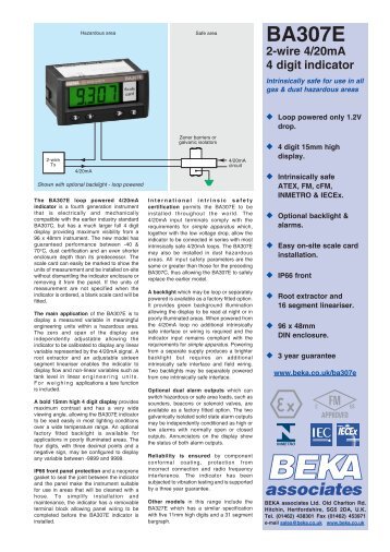 BA307E 2-wire 4/20mA 4 digit indicator - BEKA Associates