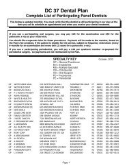 DC 37 Dental Plan Complete List of Participating Panel Dentists