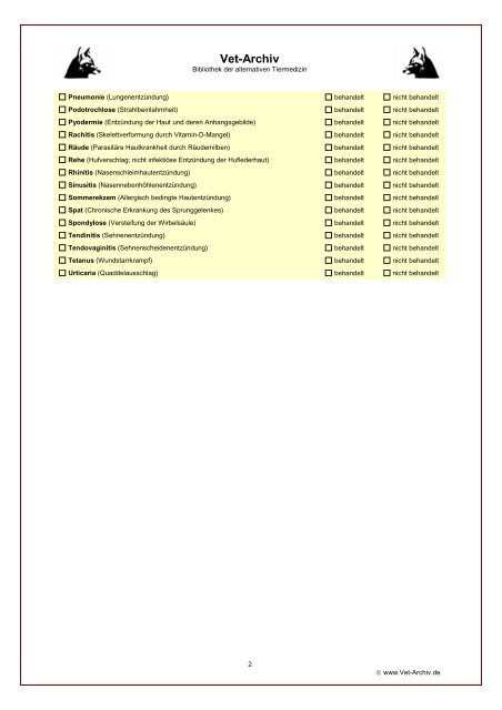 ANAMNESE - Anamnesebogen - Vorerkrankungen - Pferd - Vet-Archiv