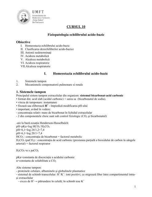 FIZIOPATOLOGIA ECHILIBRULUI ACIDO-BAZIC - Fiziopatologie