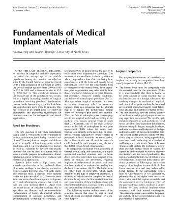 Fundamentals of Medical Implant Materials - ASM International