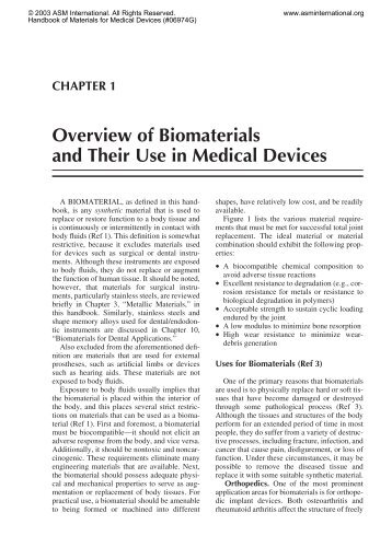 Overview of Biomaterials and Their Use in ... - ASM International