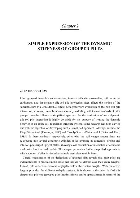 simple expression of the dynamic stiffness of grouped piles