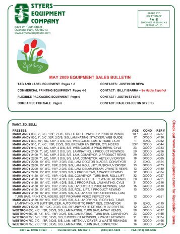 JANUARY 2009 EQUIPMENT SALES BULLETIN ... - Styers Equipment