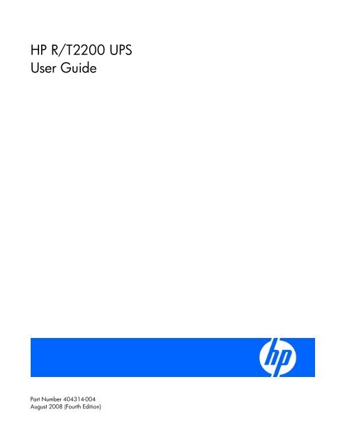 HP R/T2200 UPS User Guide - Business Support Center - Hewlett ...