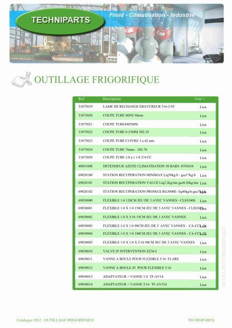 OUTILLAGE FRIGORIFIQUE - techniparts